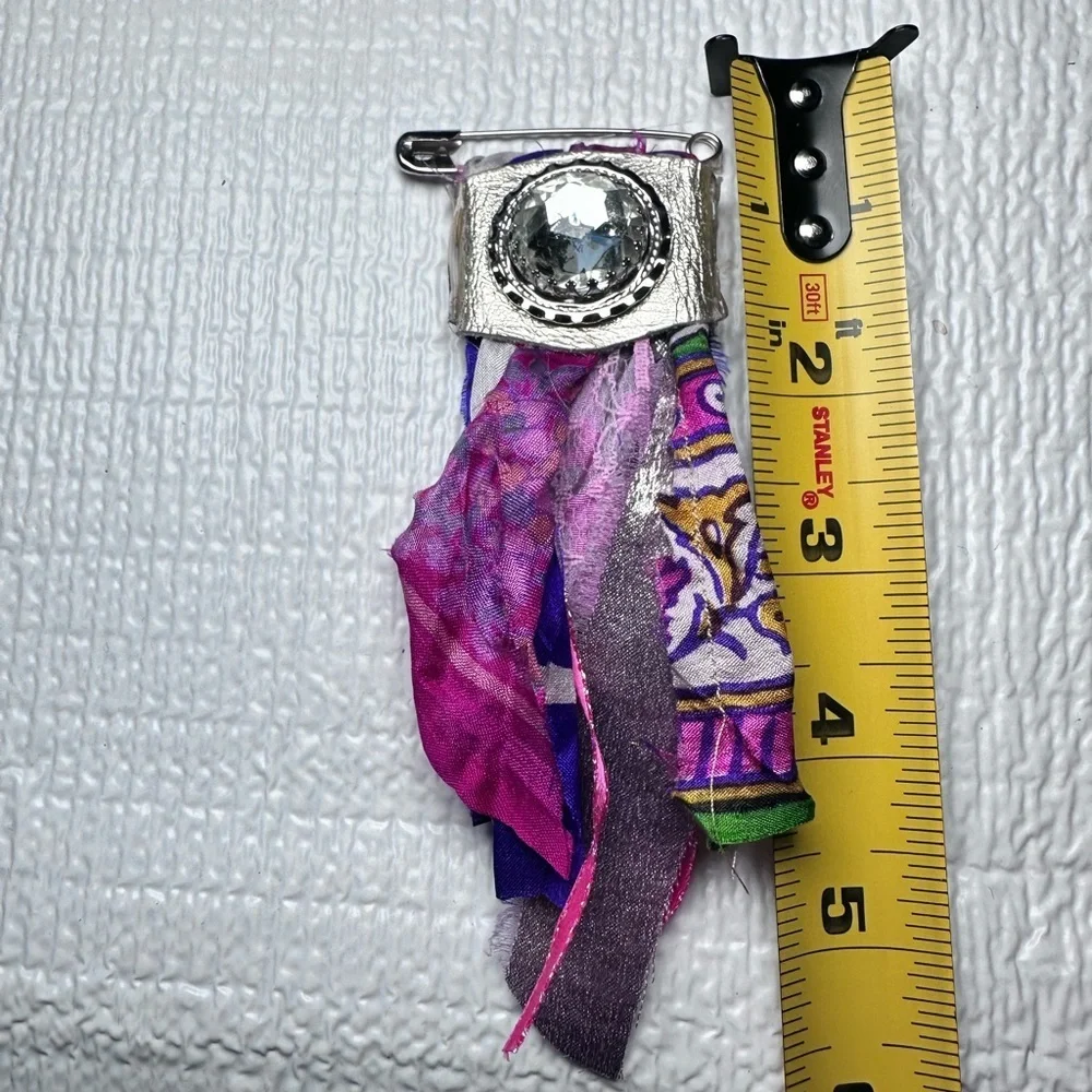 Boho | Fabric Brooch |,Hand Crafted Pin Crystal Embellished 5’ Silk and Lace